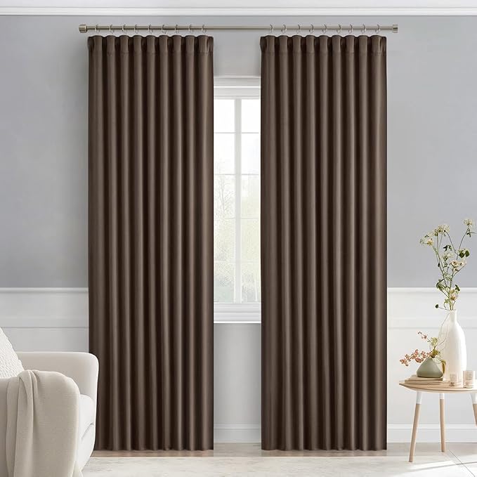 MIULEE Chocolate Brown Back Tab Blackout Curtains 84 Inch Length 2 Panels Set