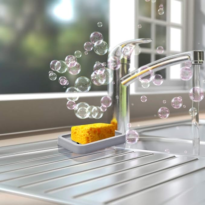 2PCS Draining Soap Dishes, Dishwashing Sponge Soap Holder with Water Tray, Keep The Place Dry, Easy to Clean Soap Cases, Suitable for Kitchen, Bathroom, Container (Gray)
