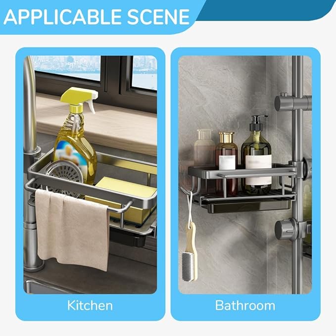 BusyLive Kitchen Sink Faucet Organizer,2024 New Sink Drain Rack Sponge Storage, Adjustable Detachable Sponge Holder for Kitchen Faucet, Sink Drain Holder for Soap, Shampoo, Shower Shelf (Right)