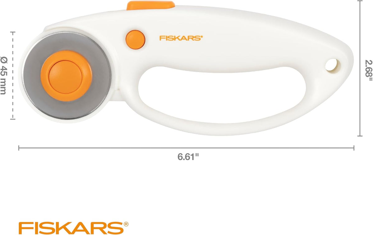 Fiskars 45mm Rotary Cutter for Fabric with Ergonomic Loop Grip, Premium Steel Rotary Fabric Cutter Blade for Precise Cuts, Arts and Crafts, Sewing Supplies and Quilting Tools