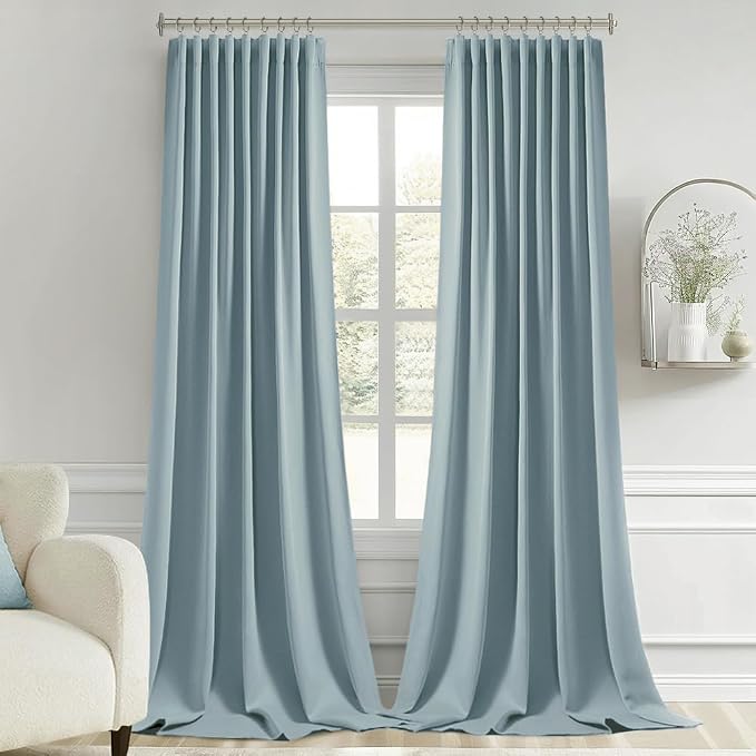 MIULEE Slate Blue Back Tab Blackout Curtains 102 Inch Long 2 Panels Set