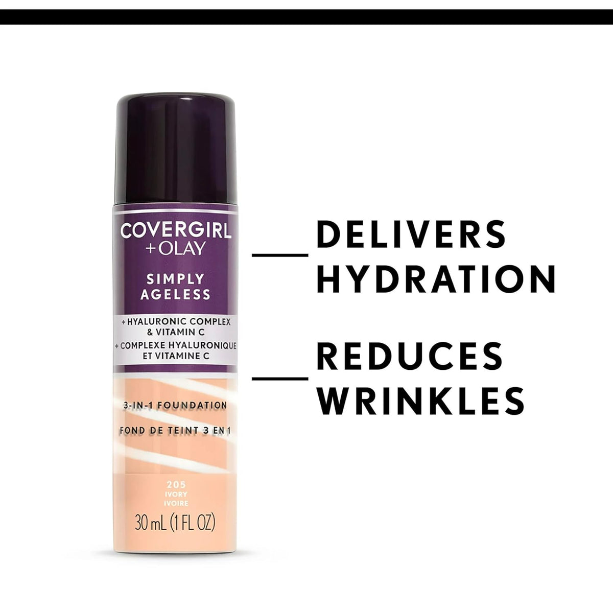 CoverGirl & Olay Simply Ageless 3-in-1 Liquid Foundation, Matte, Hyaluronic, Vitamin C