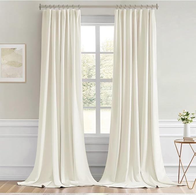 MIULEE Cream Back Tab Blackout Curtains 102 Inch Long 2 Panels Set