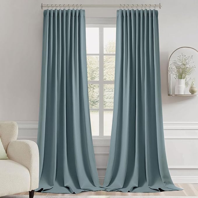 MIULEE Greyish Blue Back Tab Blackout Curtains 120 Inch Long 2 Panels Set