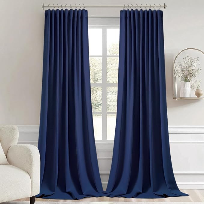 MIULEE Navy Blue Back Tab Blackout Curtains 108 Inch Long 2 Panels Set