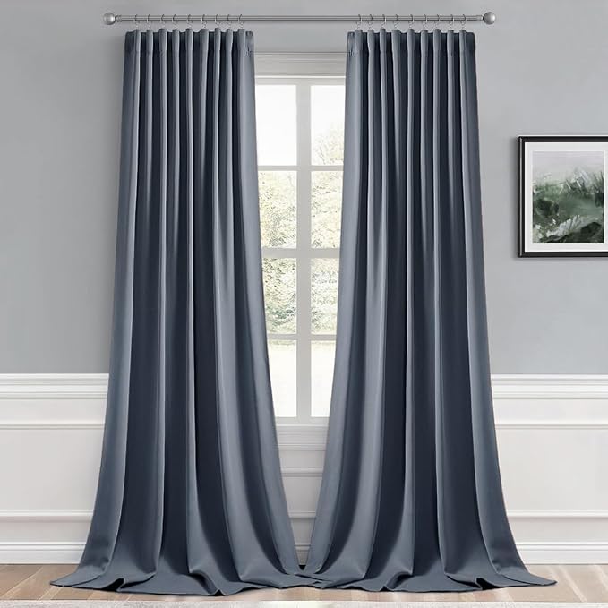 MIULEE Stone Blue Back Tab Blackout Curtain 96 Inch Long 2 Panels Set