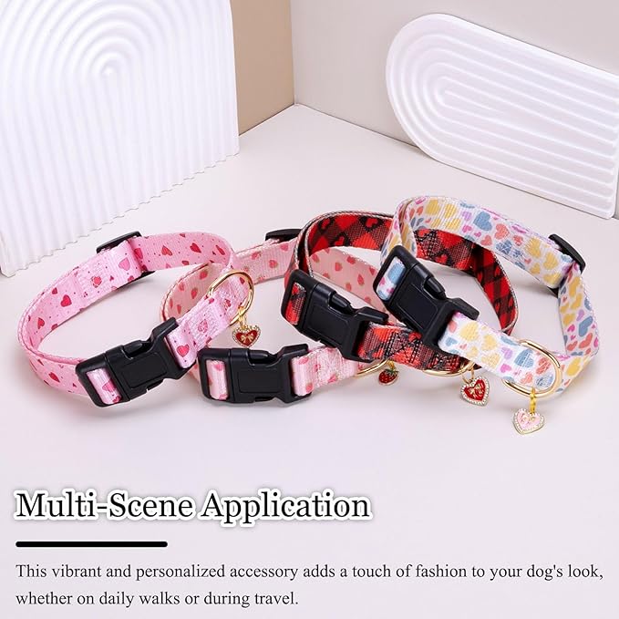 Pink Strawberry Pattern Dog Collar with Buckle Adjustable Safety Nylon Collars for Small Medium Large Dogs, Cute Stylish Girl Boy Christmas Dog Collar(Pink Strawberry,M)