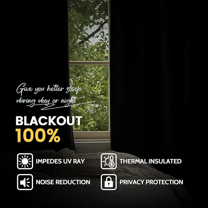 Yakamok 100% Blackout Curtain Panels 63 inches Cold and Light Blocking Drapes