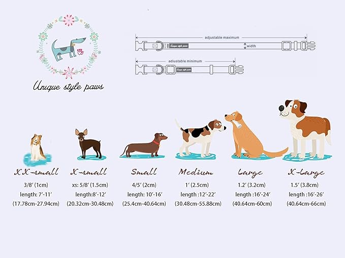 Unique style paws Dog Collar Metal Buckle Gift for Small Medium Large Boys Girls Dogs, brown plaid, XL