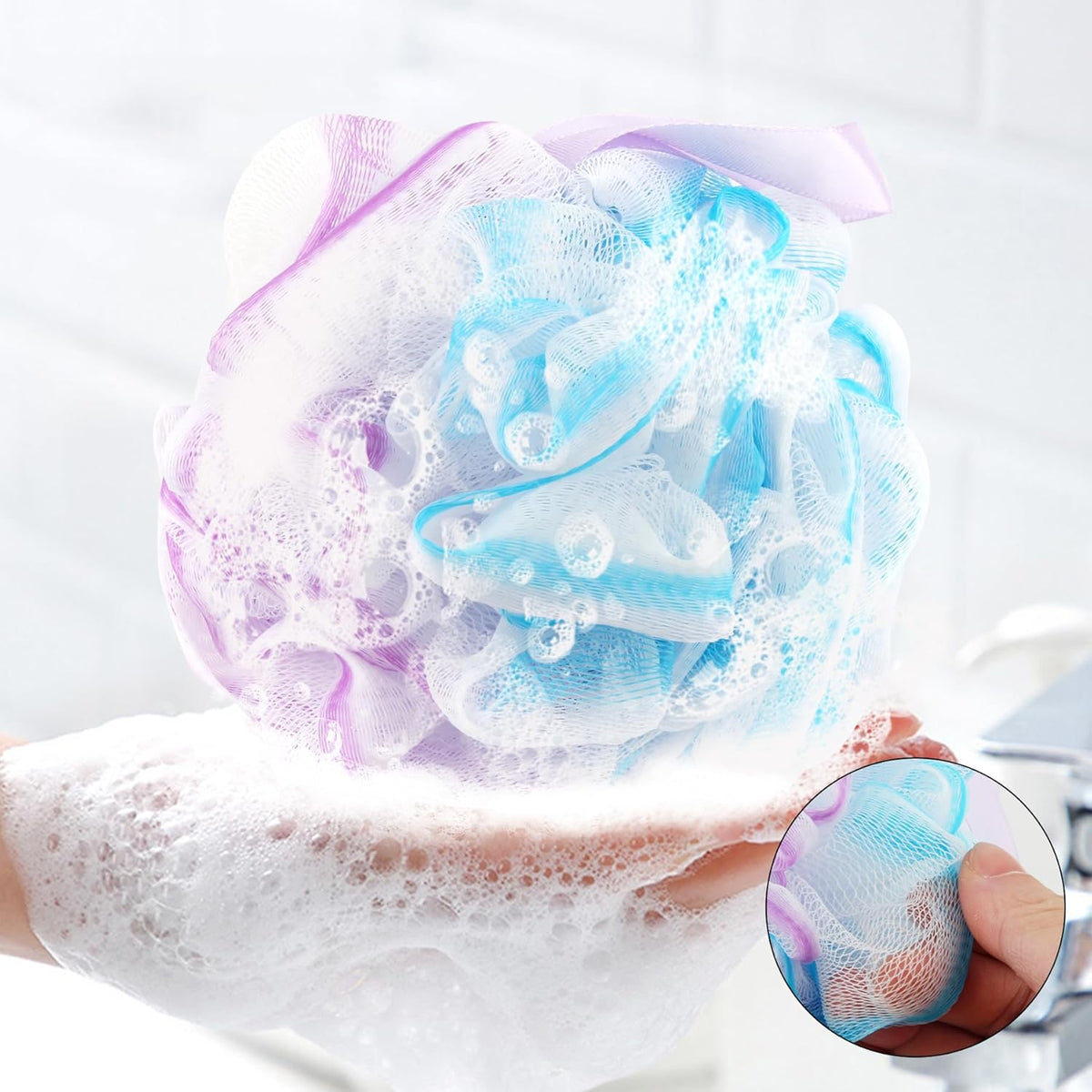 Chuya Bath Sponges Loofahs 70 Grams Large Size,4 Pack Shower Sponge Exfoliating Cleaning Bath Loofa Body Scrubber Balls for Women Men Children Washing