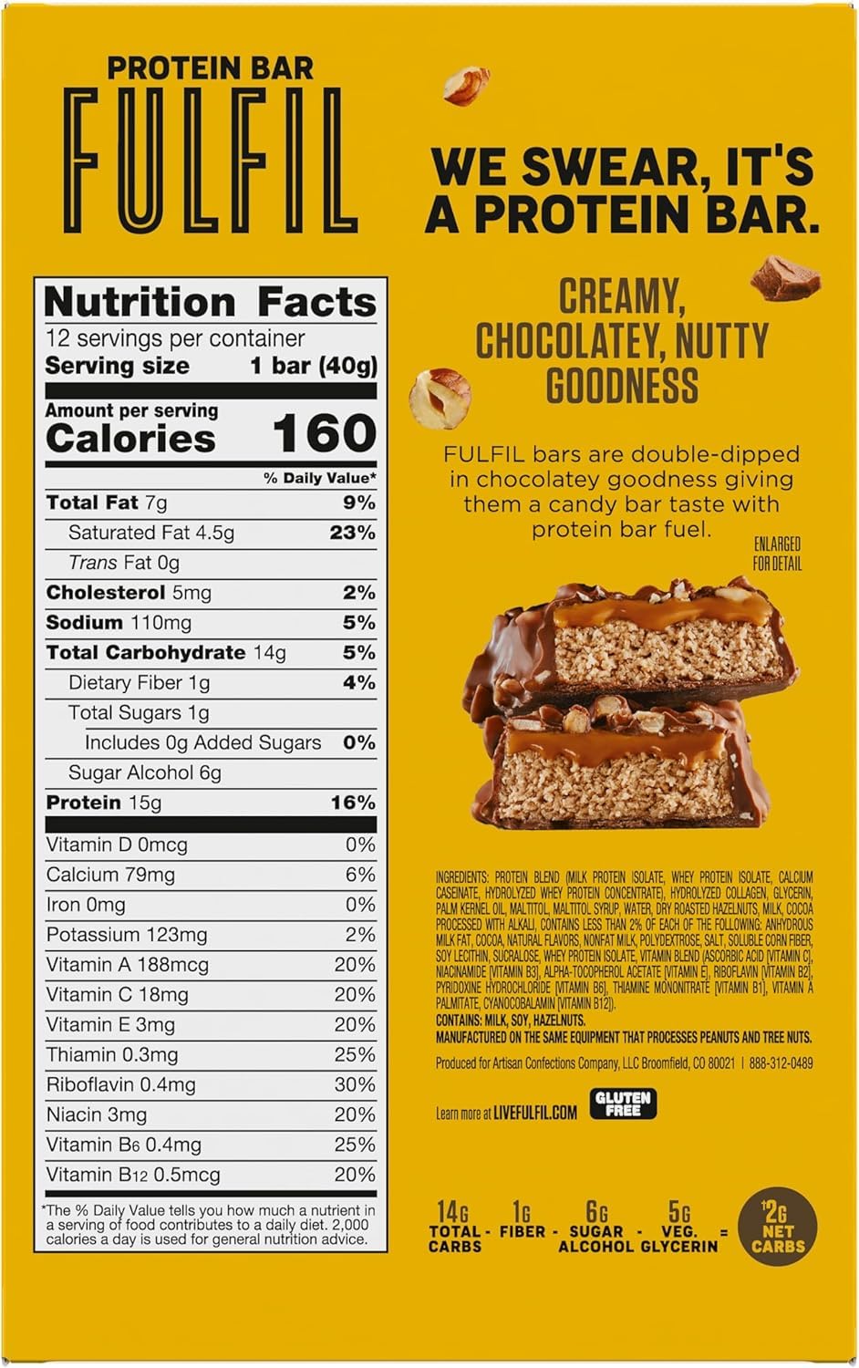 FULFIL Protein Snack Bars, Best Sellers Variety Pack, Gluten Free with 15g Protein, Pantry Staples, 12 Count