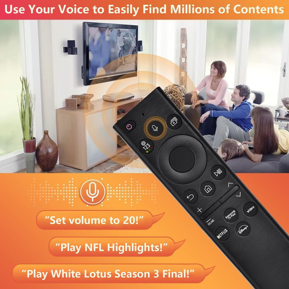 Replacement for Samsung TV Remote, for All 2019-2025 Samsung Remote Control for Smart TV with Voice Control. No Solarcell. 2-Year Warranty.