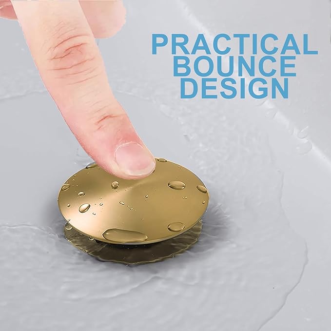 Rockgoya Bathroom Sink Drain, Gold Drain Stopper Bathroom Sink Without Overflow,Pop Up Drain Assembly with Detachable Strainer Basket,Built-in Anti-Clogging Strainer,Stainless Steel
