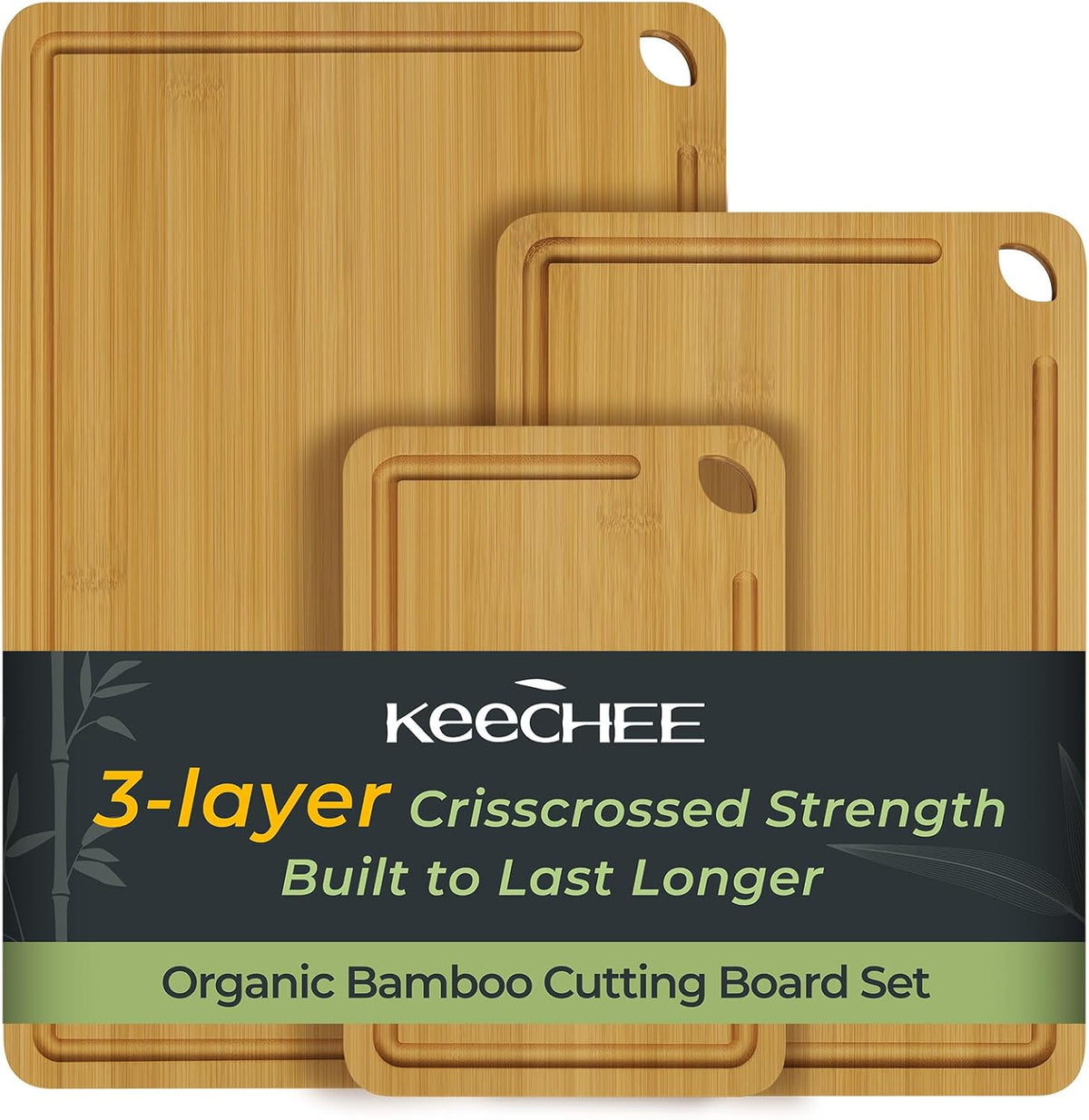 Bamboo Cutting Board, Durable Wood Cutting Boards for Kitchen with Deep Juice Grooves & Built-in Handles, Ideal Charcuterie & Chopping for Meat, Vegetables and Fruits Ideal Kitchen Gifts