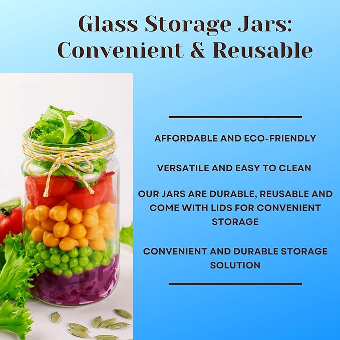 Jarming Collections 32oz Extra Wide Mouth Glass Storage Jar with BPA-Free Plastic Lid – Quart Size Airtight Mason Jar for Kitchen, Pantry, and Food Storage (Set of 2)