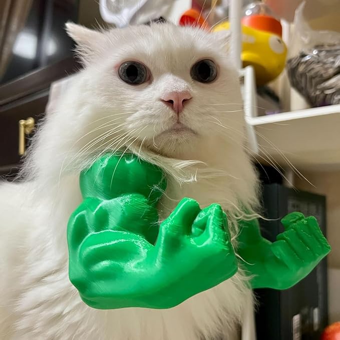 Funny Cat Muscle Arm, 3D Print Cat Neck Arm with Muscles, Funny Pet Prop Boom Arm, for Kitten Birthday Party Supplies(Red)
