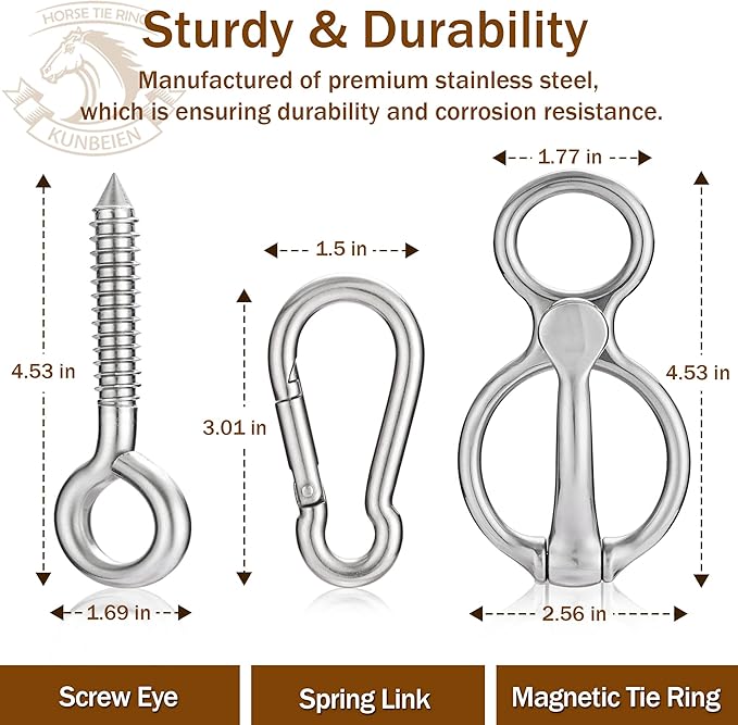 Horse Tie Ring, Safe Tie Horse Supplies, Humane Way Tie Ring, Magnetic Ring for Tying and Retracting, Helps Horse Pull Back and Releases Stress from The Horse