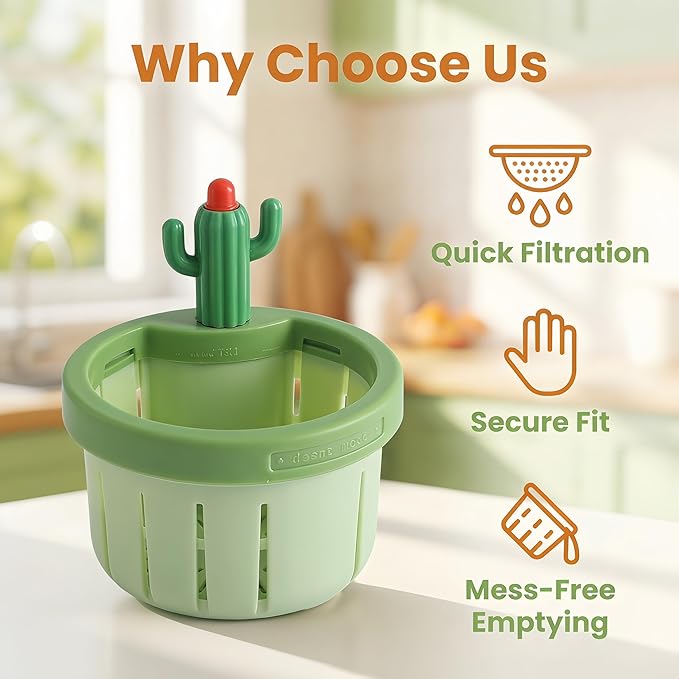 Cactus Kitchen Sink Drain Strainer, 2026 Upgrade Press to Dump Basket Waste Collector, Multifunctional Kitchen Sink Drain Strainer Fun Sink Accessory for Home Bathroom (Yellow 1 Pcs)