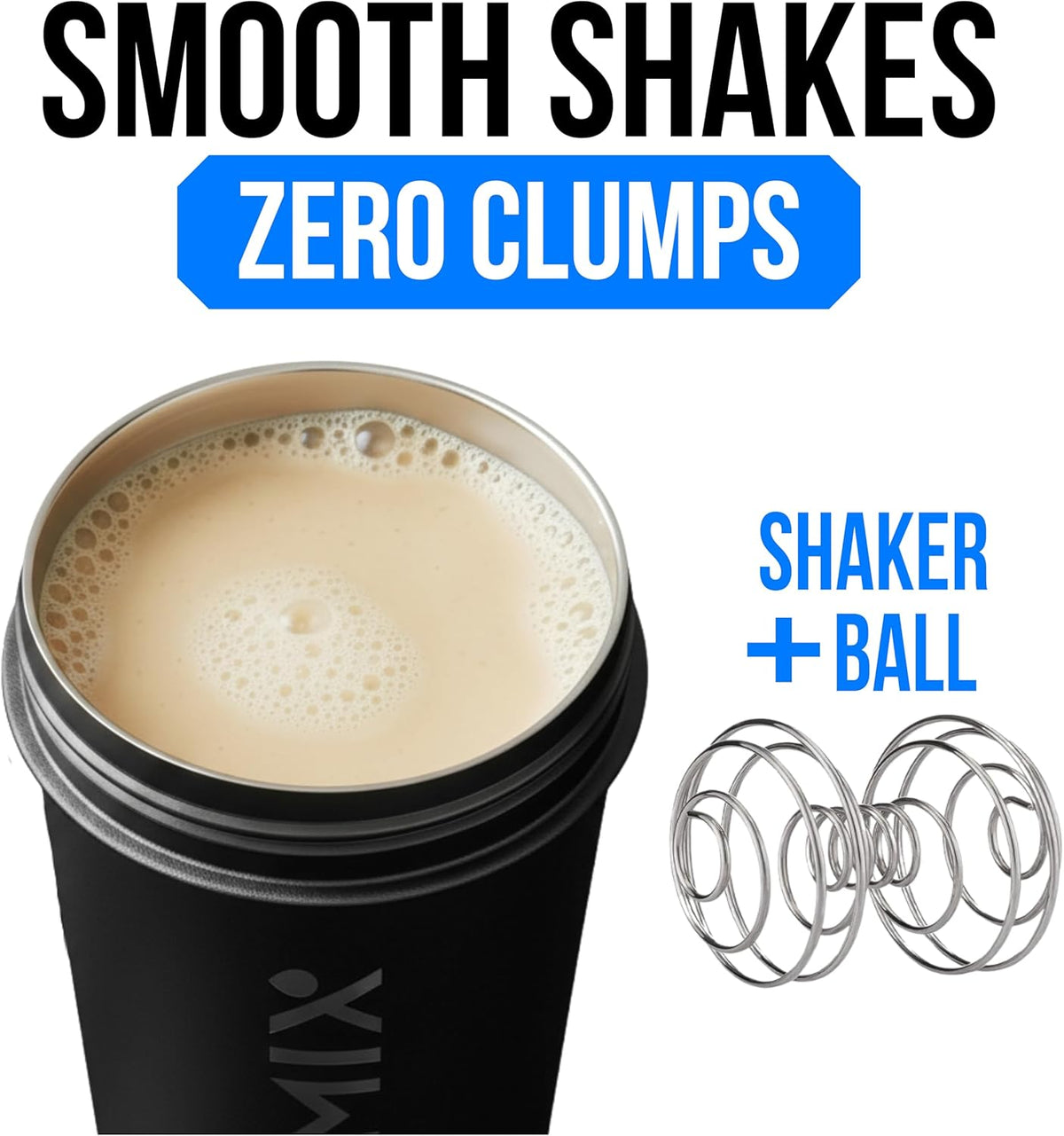 VELOMIX 24 oz Stainless Steel Shaker Bottle with Wire Whisk - Leakproof, No Clumps, Odor Resistant Metal Shaker Bottle, Insulated Shaker Cups for Protein Shakes, Pre Workout and Smoothie (Black)