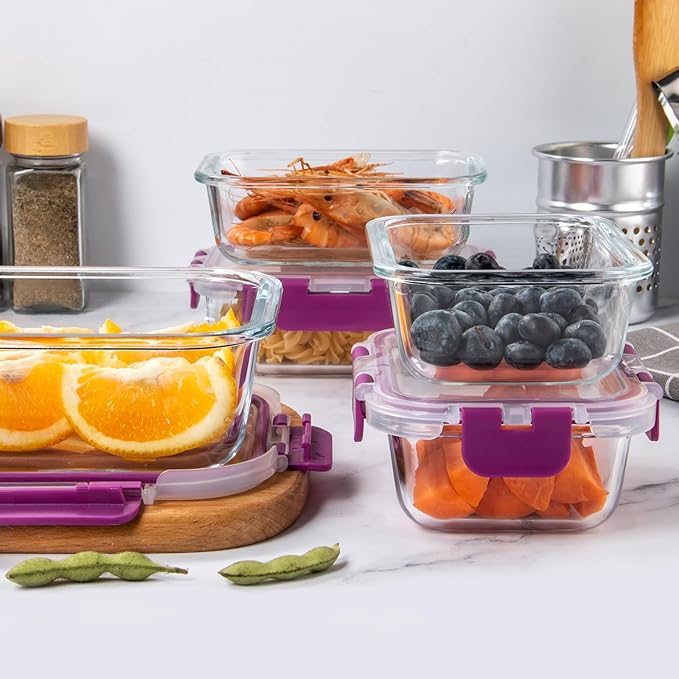 UMEIED 10 Pack Glass Food Storage Containers with Lids, Leakproof Airtight Glass Meal Prep Containers For Lunch, On The Go, Leftover, Dishwasher Safe