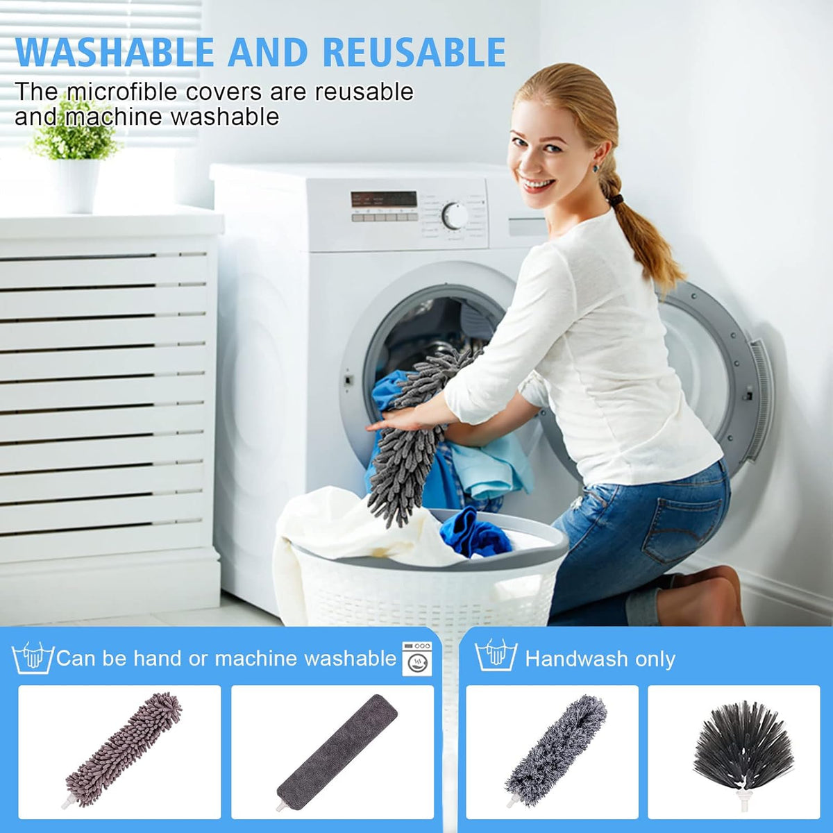 Microfiber Feather Duster 5-in-1 Kit, Dusters for Cleaning, Duster with Extension Pole 100 Inches, Cobweb Duster, Microfiber Dusters for High Ceilings and Fans, Blinds, Cars and Furniture