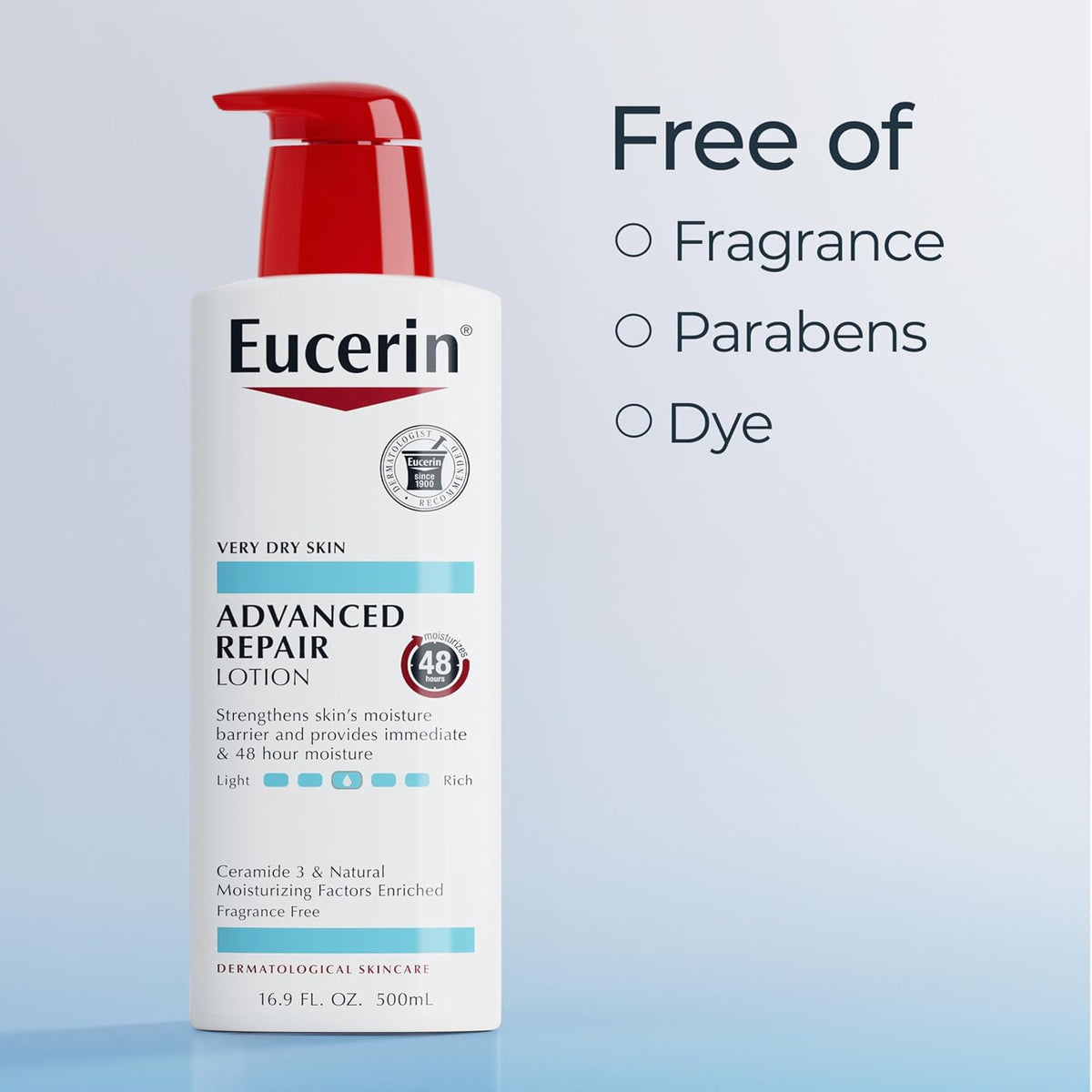 Eucerin Advanced Repair Body Lotion for Very Dry Skin, Unscented Lotion Formulated with Ceramides, 16.9 Fl Oz Bottle