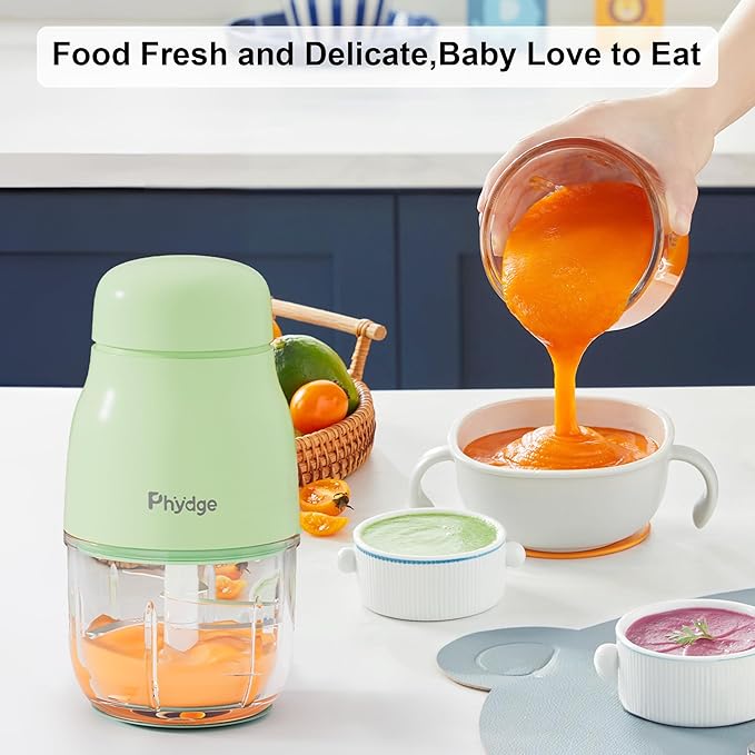 Baby Food Maker-Upgrade, Phydge Baby Food Blender with Baby Food Containers, Silicone Spoons, Easy to Clean, 10oz Baby Food Processor for Fruit, Vegetable, Meat