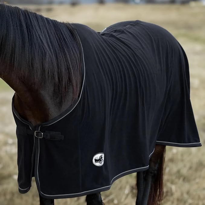 Jeffers Equine Elite Fleece Horse Cooler Blanket, 78 Inch – Soft, Adjustable Fit, Lightweight, Easy Care, Moisture Wicking Cooling Sheet with Surcingle for Post Exercise, Travel for Horses – Black