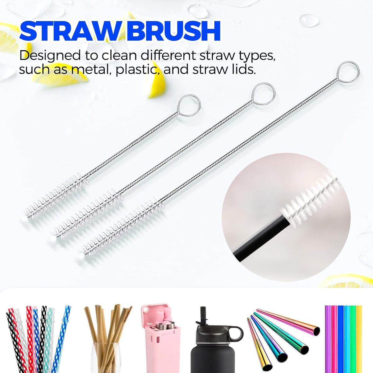 Holikme 6 Pack Dish Brush Set with Bottle Brush, Dish Scrub Brush, Pan Brush and 3 Straw Brushes, Deep Cleaning Handle Brush with Scraper Tip for Kitchen Sink Dishes Bottle Cup Pot and Pans (Gray)