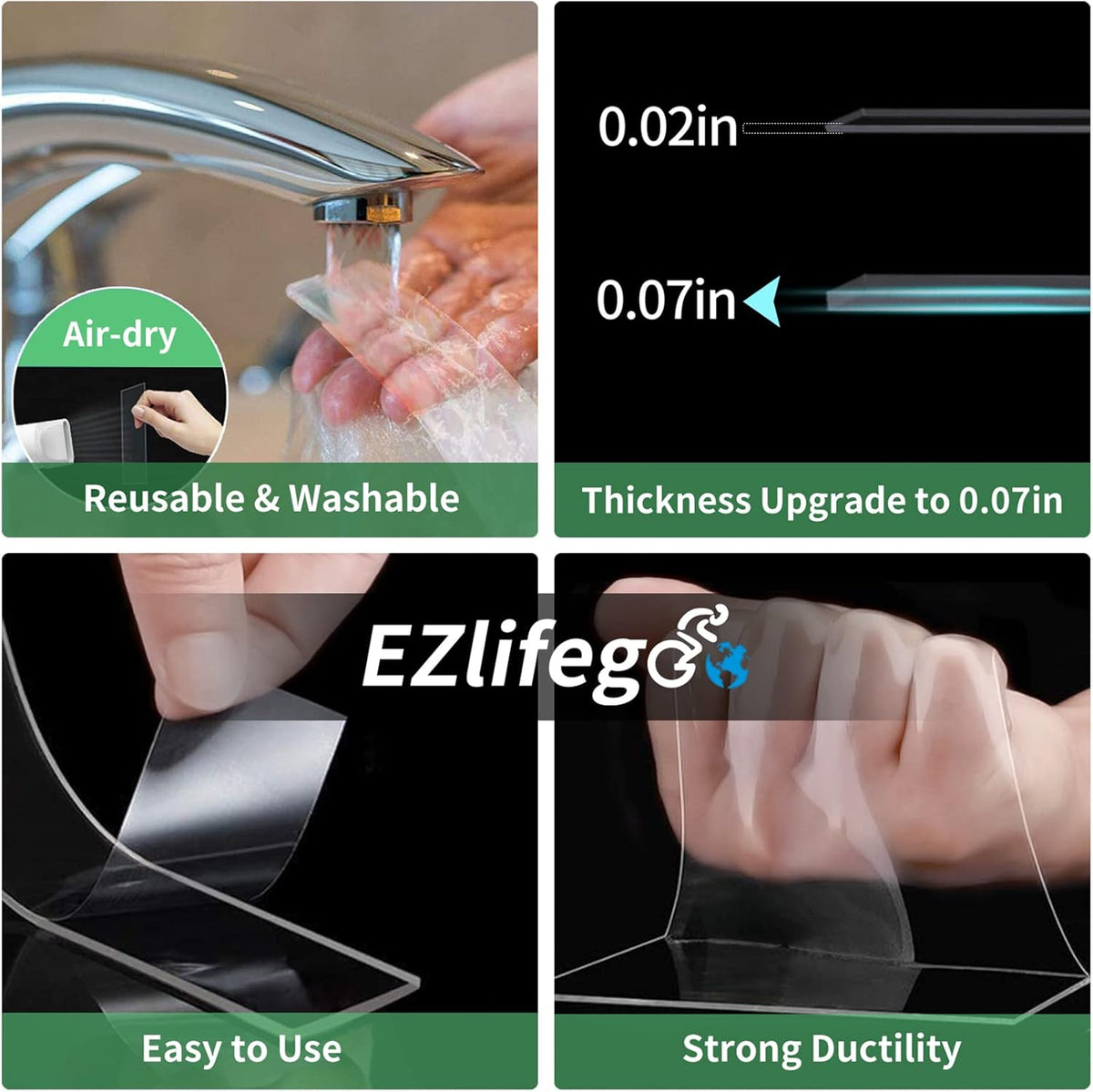 EZlifego Double Sided Tape Heavy Duty, Nano Double Sided Adhesive Tape, Clear Mounting Tape Picture Hanging Adhesive Strips (9.85FT)