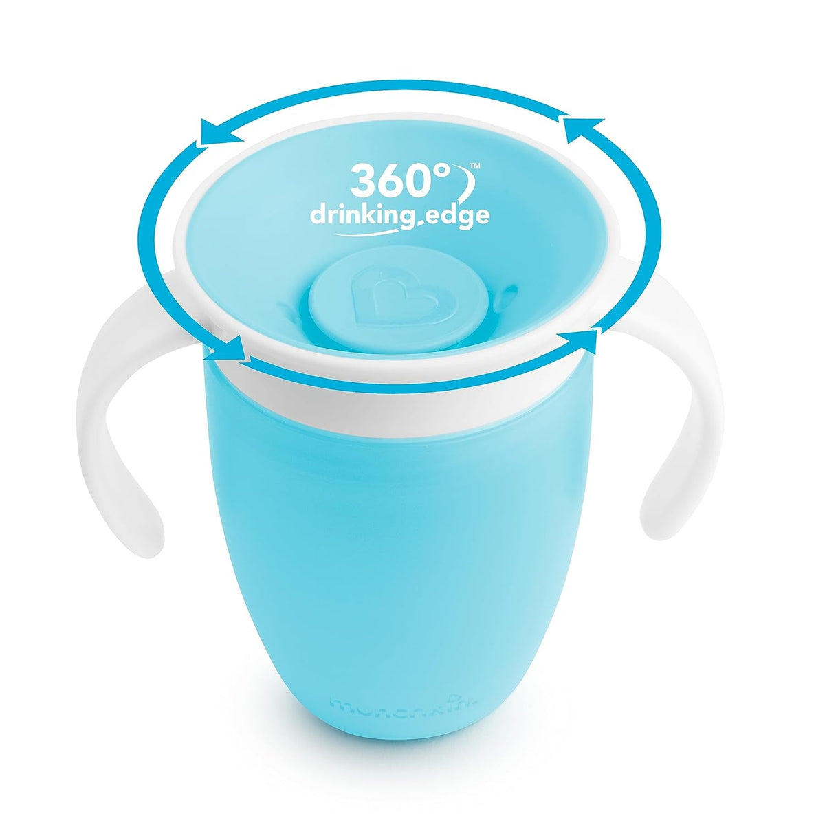 Munchkin Sippy Cup for 6 Month Old and Up, Spill Proof Miracle 360 Toddler Cups with Transition Handles, 7 Ounce, 2 Pack, Blue/Green