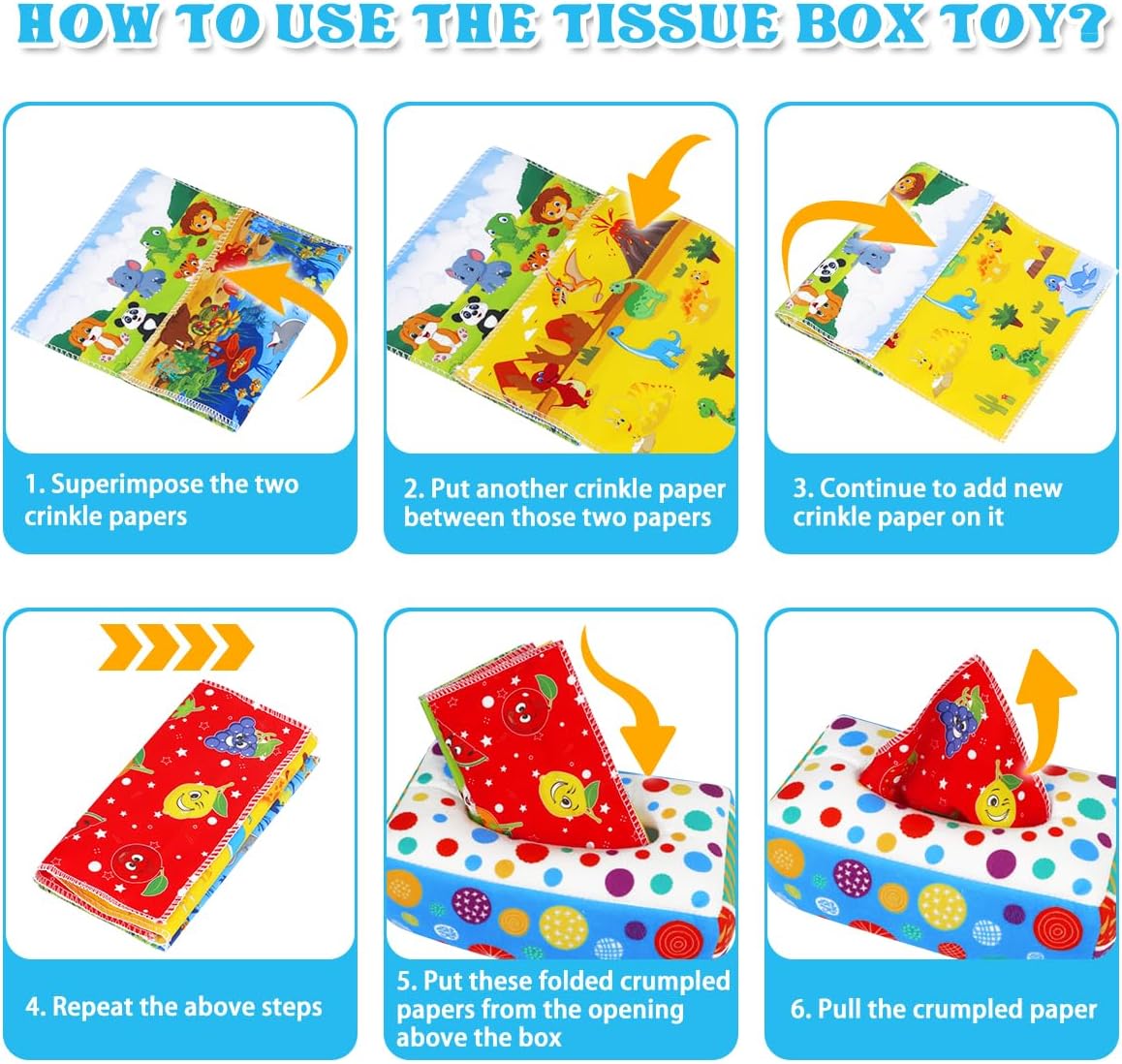 Aiduy Baby Toys 6 to 12 Months - Baby Tissue Box Toys Montessori Toys for Babies 6-12 Months Soft Crinkle Infant Sensory Toys for 1 Year Old Early Learning Toys Baby Boys Girls Gifts