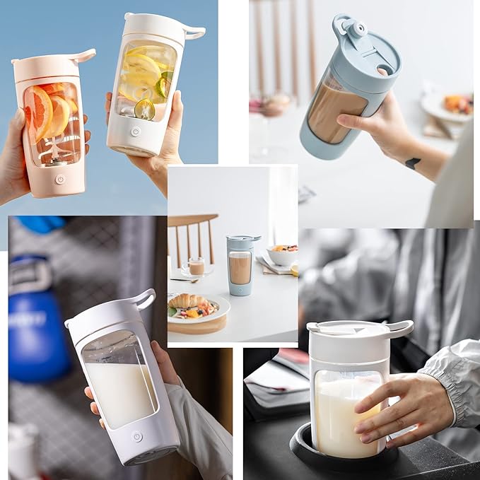Electric Shaker Bottle, Blender Bottles For Protein Mixes, | Tritan | BPA Free| Portable Mixer Cup, Rechargeable Shake Cups And Meal Replacement Shakes, 22 oz(White)