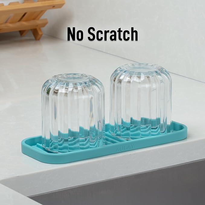 Zulay Kitchen (9x3.5) Silicone Sponge Holder for Kitchen Sink - Flexible Multipurpose Soap Tray Sponge Holder - Sink Organizer Tray for, Bathroom, Makeup, Trinkets & More (Aqua Sky)