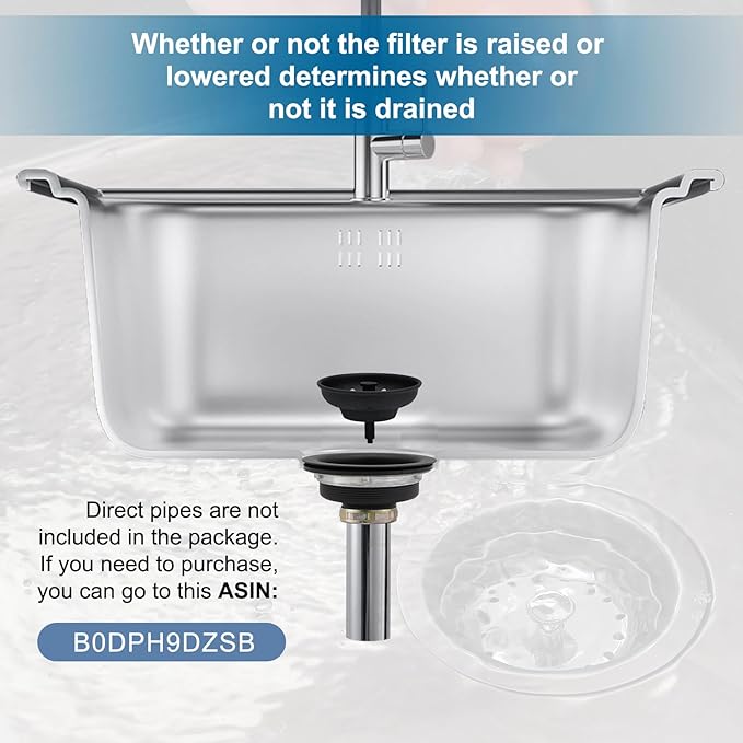 ZM Kitchen Black Sink Stainless Steel Basket Strainer with Drain Assembly, 3-1/2 Inch Sink Drain Stopper Plug