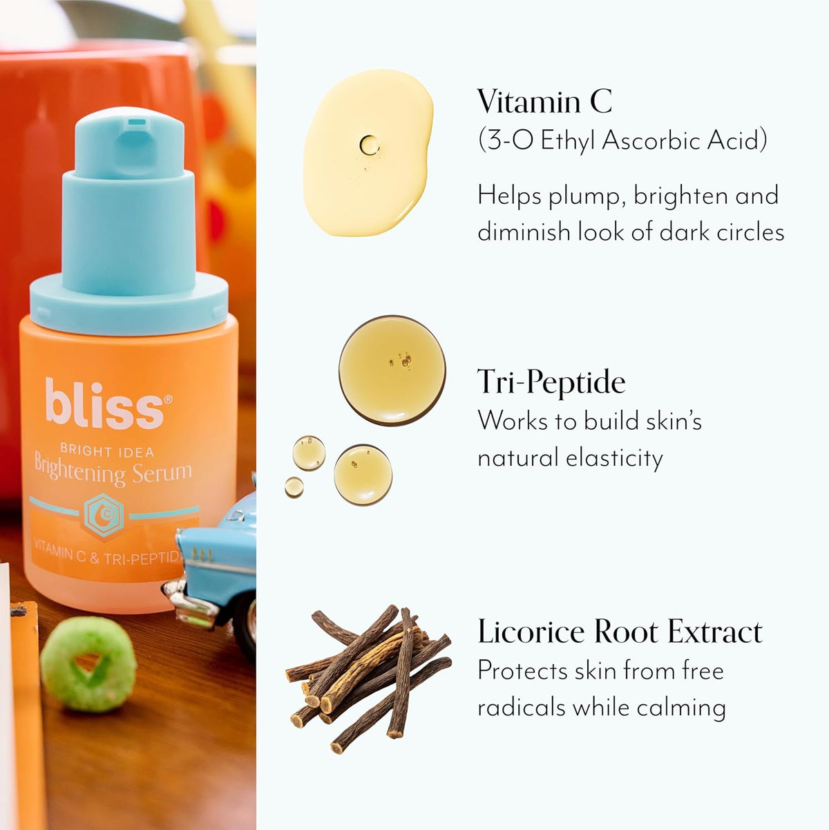 Bliss Vitamin C + Tri-Peptide Bright Idea Serum – 15% Brightening + Barrier Boost Complex for Radiant, Firm Skin – Anti-Aging Face Serum Boosts Collagen & Elasticity - 1 fl oz