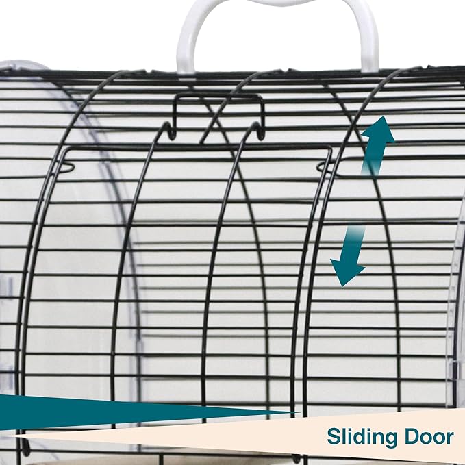 Portable Bird Cage Carrier, Travel Parrot Cage with 2 Perches, 2 Food Bowls and Tray, Metal Parakeet Cages for Small to Medium Sized Birds Cockatiels Lovebirds Canaries Budgies