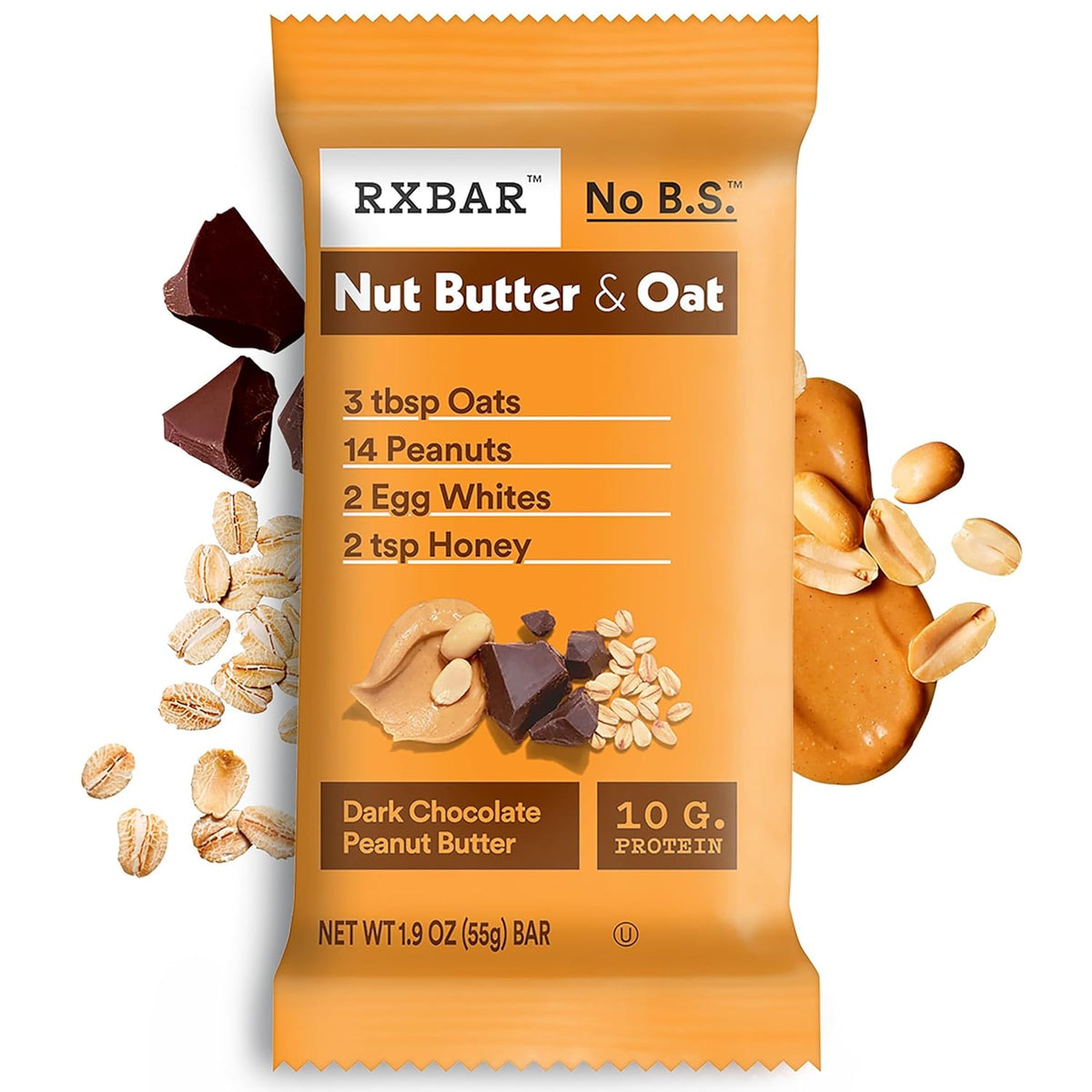 RXBAR Nut Butter and Oat Protein Bars, Protein Snacks, Snack Bars, Dark Chocolate Peanut Butter, 23.2oz Box (12 Count)
