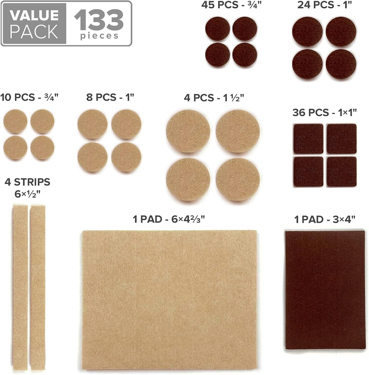 Felt Furniture Pads X-PROTECTOR 133 PCS Premium Furniture Pads - Felt Pads Furniture Feet Best Wood Floor Protectors - Protect Your Hardwood & Laminate Flooring! Brown and Beige