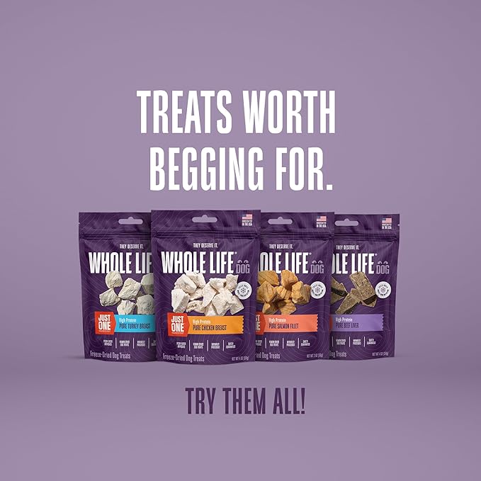 Whole Life Dog Just One Chicken Freeze Dried Dog Treats - Human Grade High Protein Food, Healthy Training Snacks, Freeze Dried Food Toppers, USA Made Natural Treats - 4 oz (Value Pack of 1)