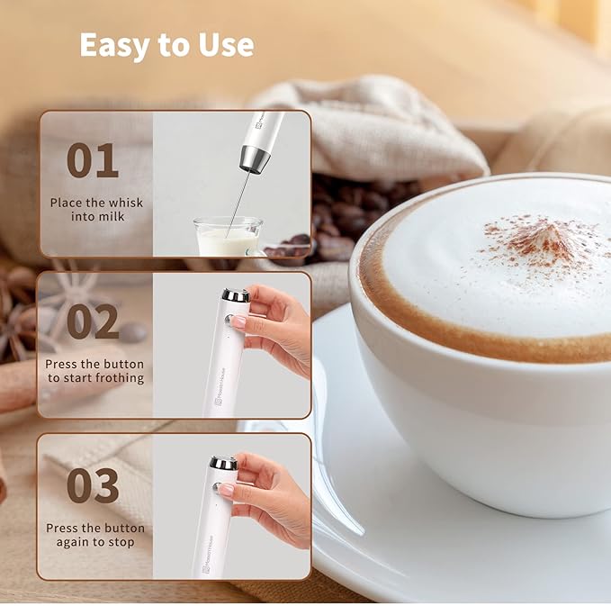 Maestri House Rechargeable Milk Frother with Stand, LunaFro Handheld Electric Foam Maker Waterproof Detachable Stainless Steel Whisk Drink Mixer Foamer for Lattes, Cappuccino
