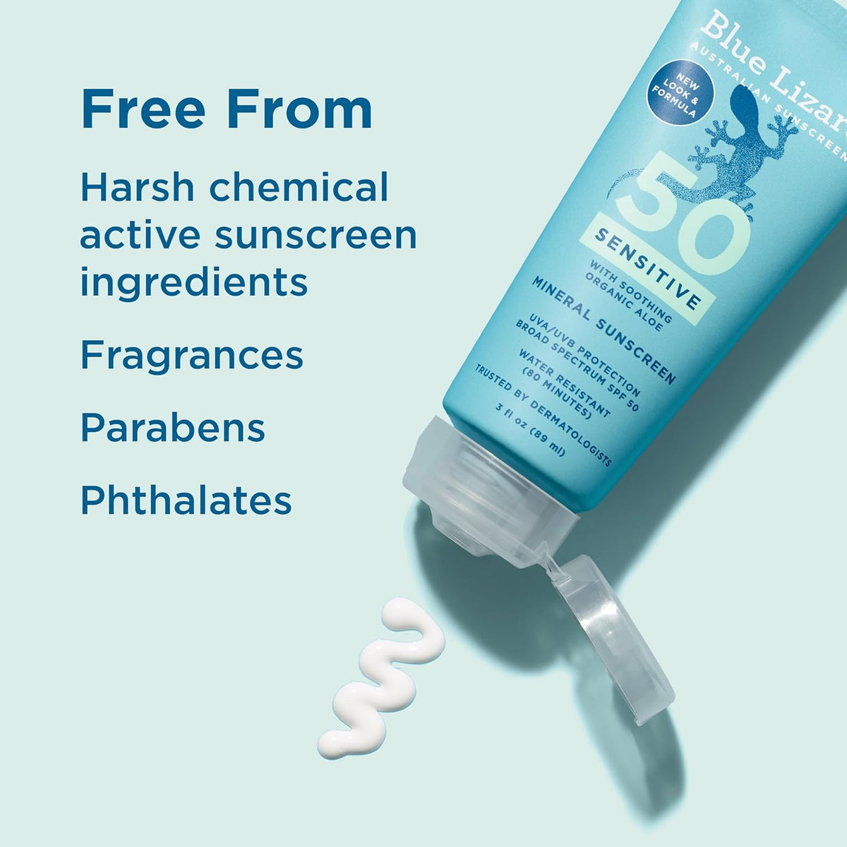 Blue Lizard Sensitive SPF 50+ Mineral Sunscreen, Water Resistant, 3 oz, Fragrance Free
