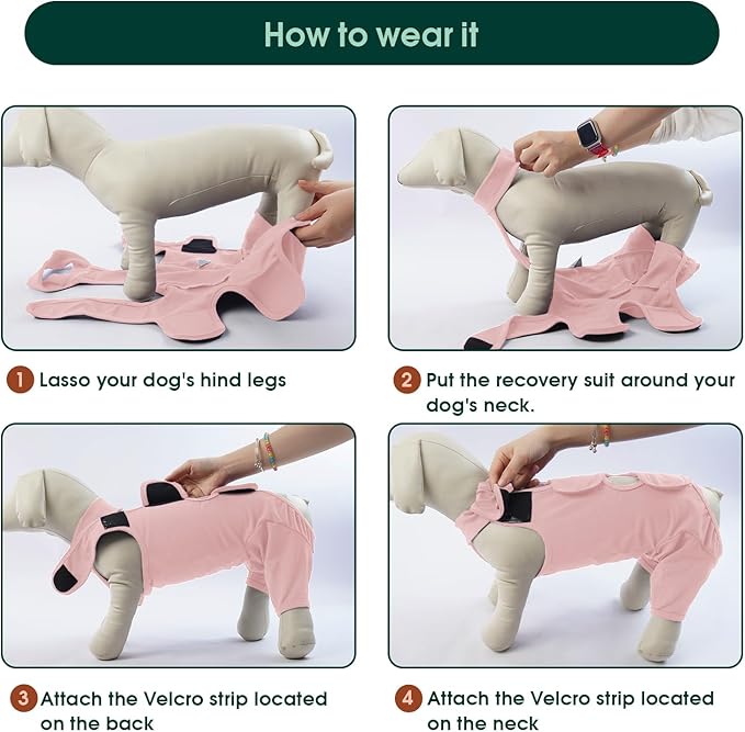 Kuoser Dog Recovery Suit for Back Legs, Thigh Wound Protective Sleeve for Dogs, Dog Recovery Sleeve for Female Male Dogs, Dog Onesie After Surgery Pet Surgical Suit for Spay Neuter, Pink XXL