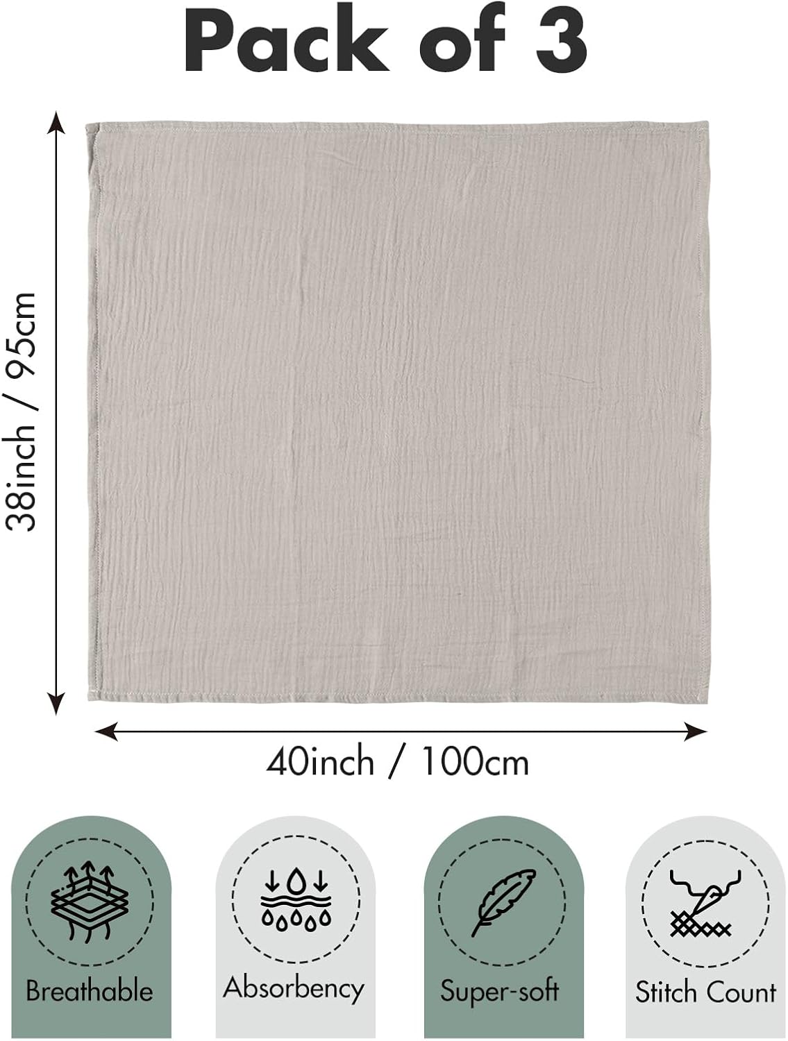 Muslin Swaddle Blankets for Newborn, 3 Pack Breathable Soft Receiving Blanket, Large 38 x 40 inches Swaddle Wrap Burping Clothes, Essentials Infant Shower Items, Toddler Gift (Bright Colors)