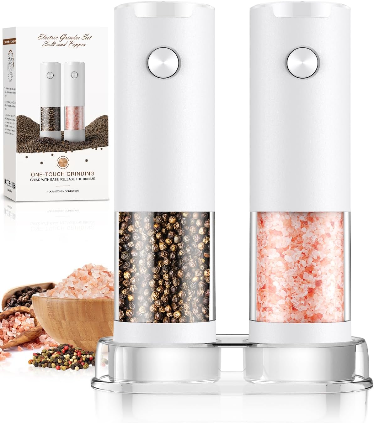 Electric Salt and Pepper Grinder Set Automatic Battery Pepper Mill Shakers Adjustable Coarseness Upgraded Larger Capacity with Led Home and Kitchen Appliances Christmas Gifts for Women