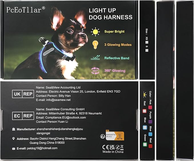 PceoTllar Light Up Dog Harness, LED No Pull Reflective Dog Harness, Flashing Lighted for Night Walking - Small/Medium, (Blue L)