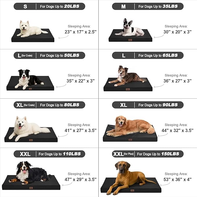 Outdoor Dog Bed for Medium Dogs, Waterproof Dog Crate Bed for Puppy Beds, Orthopedic Egg Crate Foam Pet Bed with Washable and Removable Oxford Cover, Black