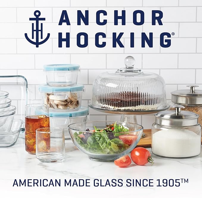 Anchor Hocking SnugFitTM Round Food Storage Containers with Lids (4-Piece, 4-cup, Navy Blue, oven-safe)