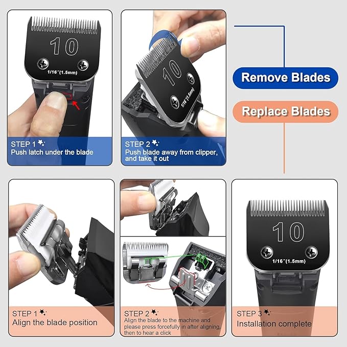 10 Blades Dog Grooming Blades Compatible with Andis/Oster A5/Wahl KM-10 Series Dog Clippers,Detachable Clipper Replacement Blade,Black,Size 10 Blade 1/16" (10#/2PCS)