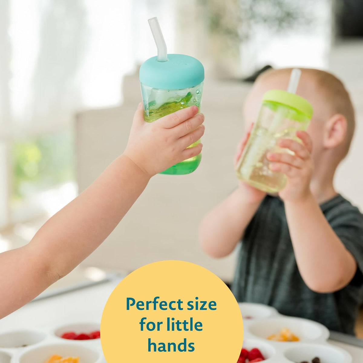 The First Years Squeeze & Sip Toddler Straw Cups - Squeezable Transition Sippy Cup with Silicone Straw - Toddler Feeding Supplies - 7 Oz - 3 Count - Ages 6 Months and Up